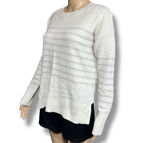 GAP Womens Pullover Knit Sweater Striped Wool Blend Long Sleeve White Gray - Picture 5 of 7